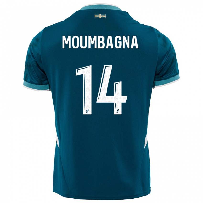 Gyermek Faris Moumbagna #14 Türkizkék Idegenbeli Jersey 2024/25 Mez Póló Ing