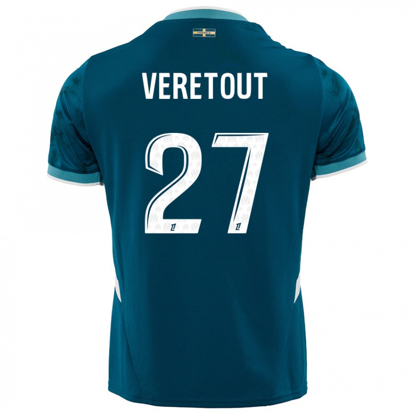 Gyermek Jordan Veretout #27 Türkizkék Idegenbeli Jersey 2024/25 Mez Póló Ing