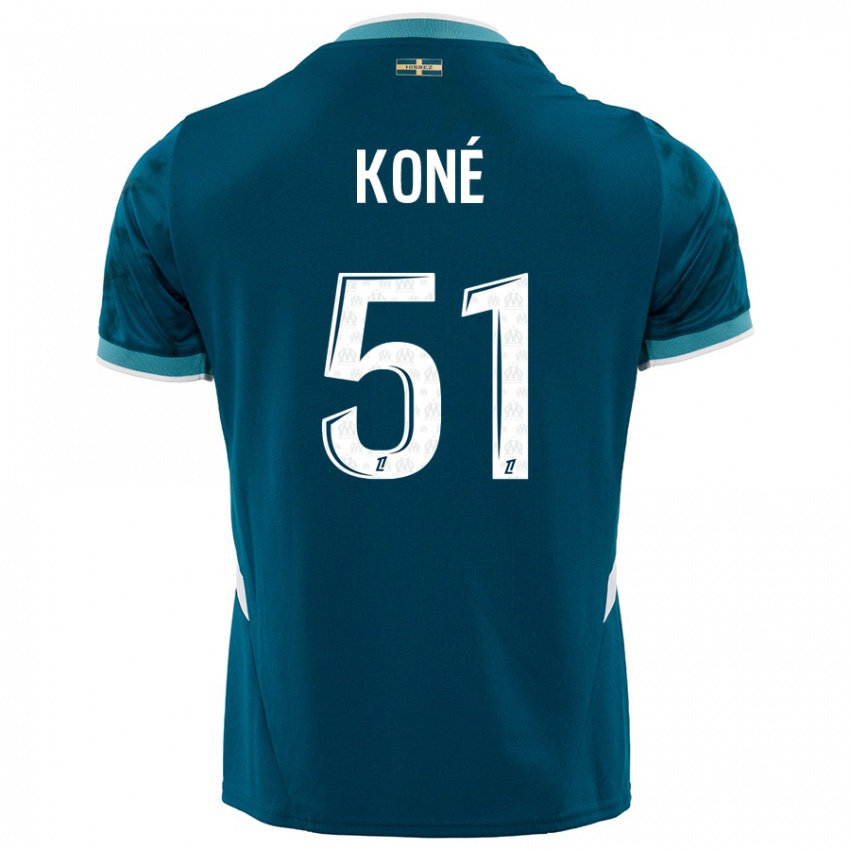 Gyermek Ismaël Koné #51 Türkizkék Idegenbeli Jersey 2024/25 Mez Póló Ing