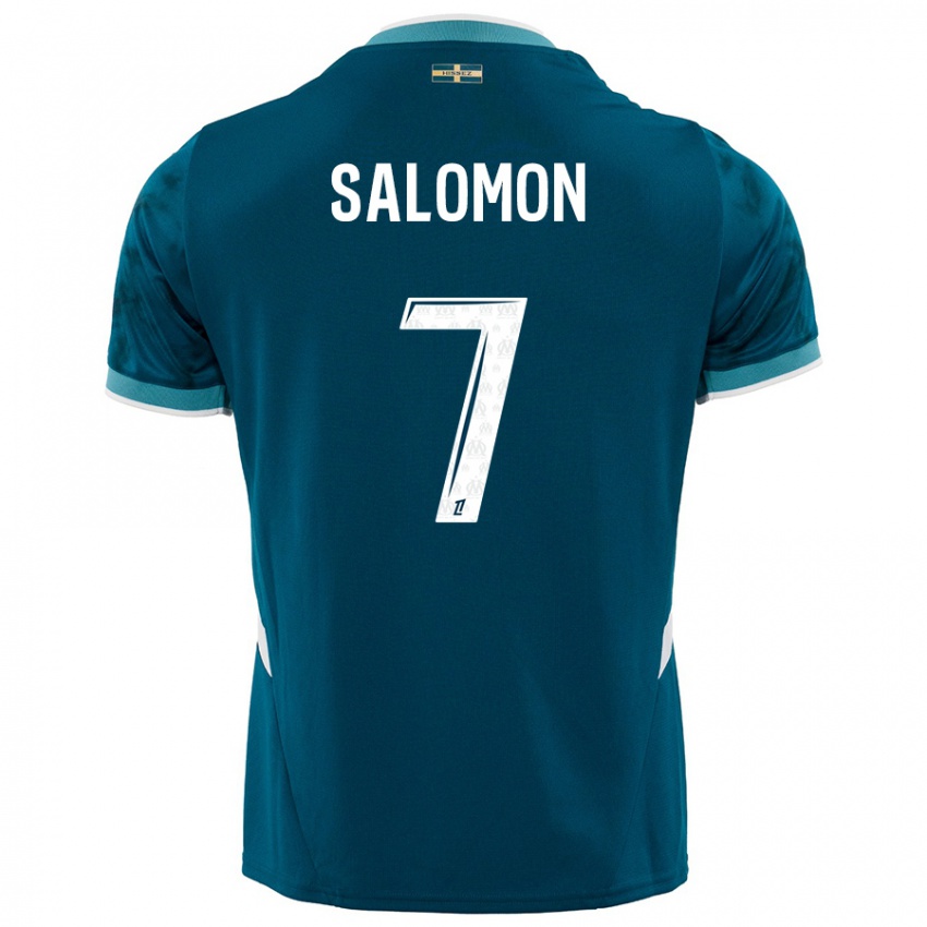 Gyermek Maëva Salomon #7 Türkizkék Idegenbeli Jersey 2024/25 Mez Póló Ing