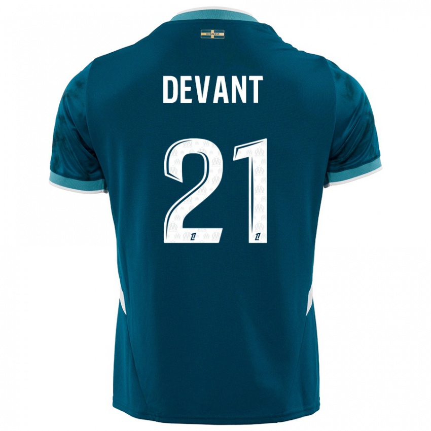 Gyermek Caroline Devant #21 Türkizkék Idegenbeli Jersey 2024/25 Mez Póló Ing