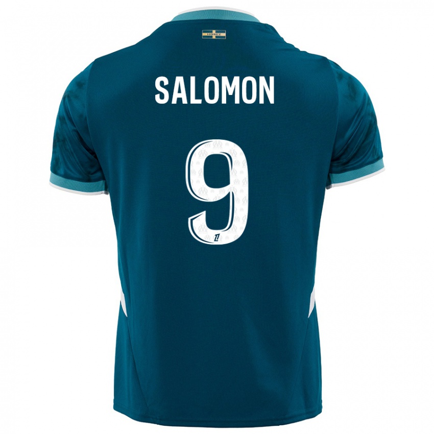 Gyermek Maeva Salomon #9 Türkizkék Idegenbeli Jersey 2024/25 Mez Póló Ing