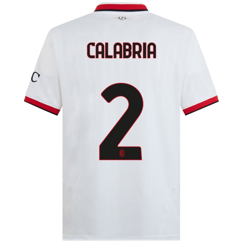 Gyermek Davide Calabria #2 Fehér Fekete Piros Idegenbeli Jersey 2024/25 Mez Póló Ing