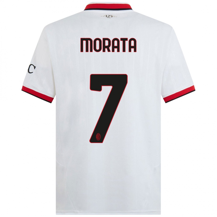 Gyermek Alvaro Morata #7 Fehér Fekete Piros Idegenbeli Jersey 2024/25 Mez Póló Ing