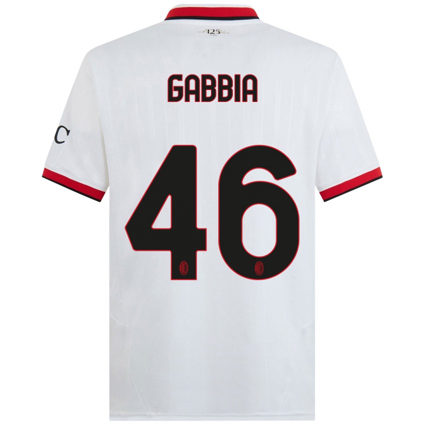 Gyermek Matteo Gabbia #46 Fehér Fekete Piros Idegenbeli Jersey 2024/25 Mez Póló Ing