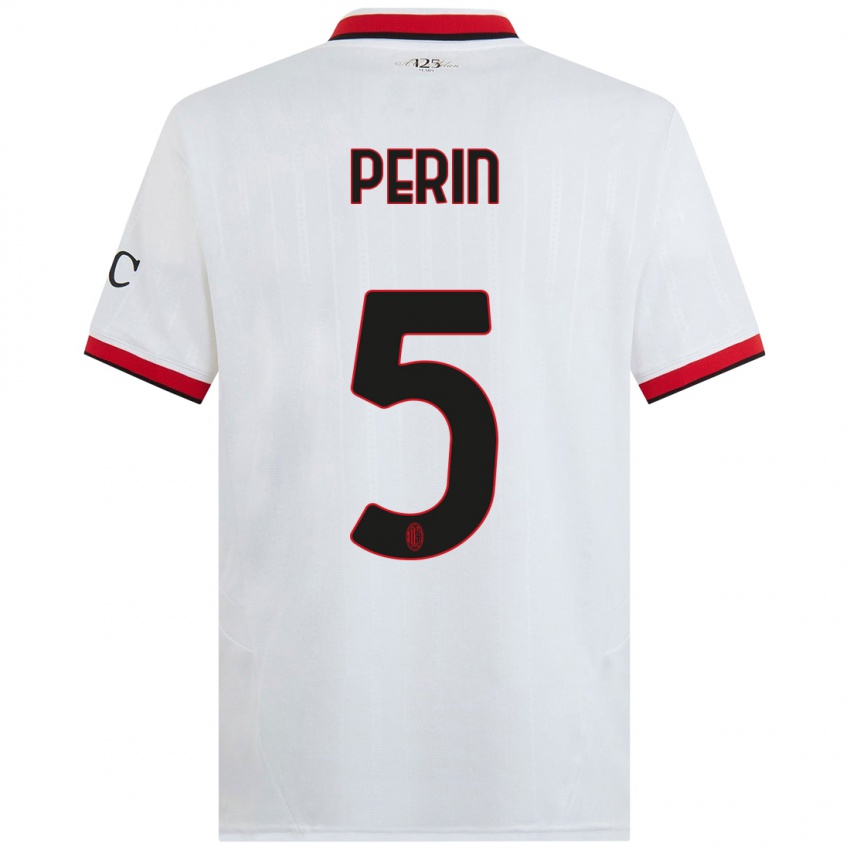 Gyermek Ernesto Perin #5 Fehér Fekete Piros Idegenbeli Jersey 2024/25 Mez Póló Ing