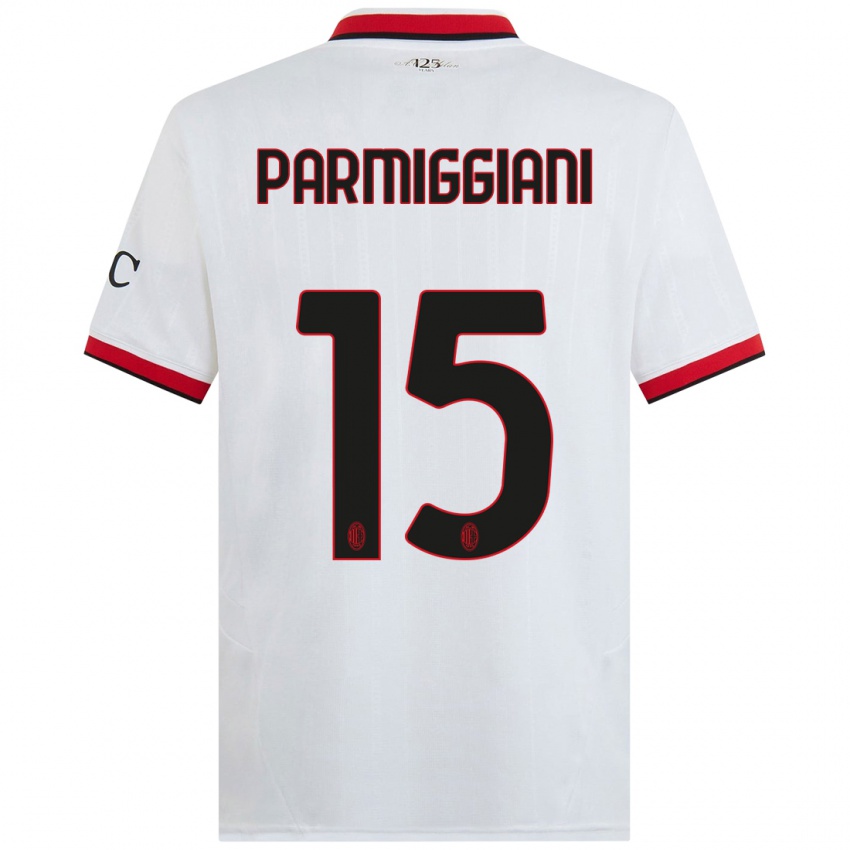 Gyermek Pietro Parmiggiani #15 Fehér Fekete Piros Idegenbeli Jersey 2024/25 Mez Póló Ing