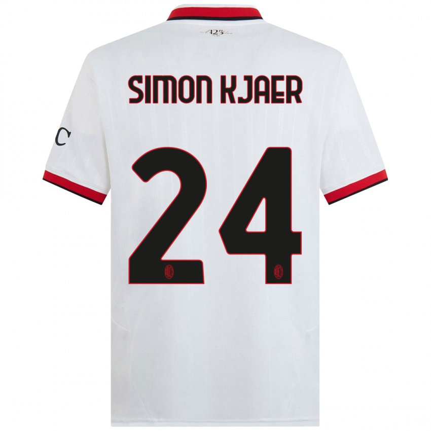 Gyermek Simon Kjaer #24 Fehér Fekete Piros Idegenbeli Jersey 2024/25 Mez Póló Ing