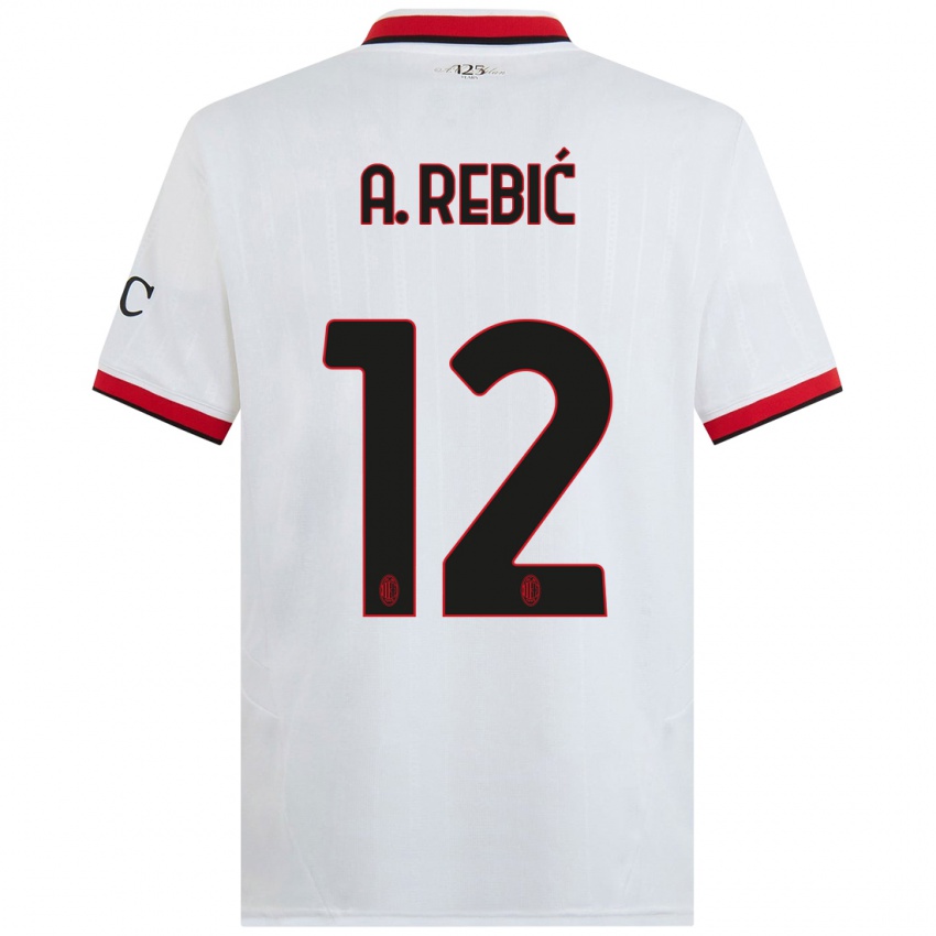 Gyermek Ante Rebic #12 Fehér Fekete Piros Idegenbeli Jersey 2024/25 Mez Póló Ing