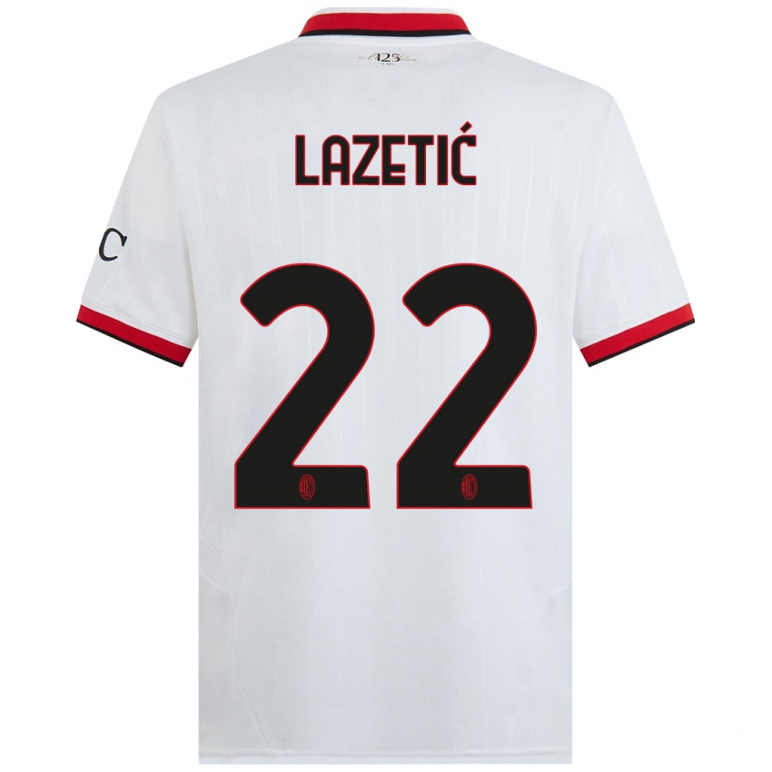 Gyermek Marko Lazetic #22 Fehér Fekete Piros Idegenbeli Jersey 2024/25 Mez Póló Ing