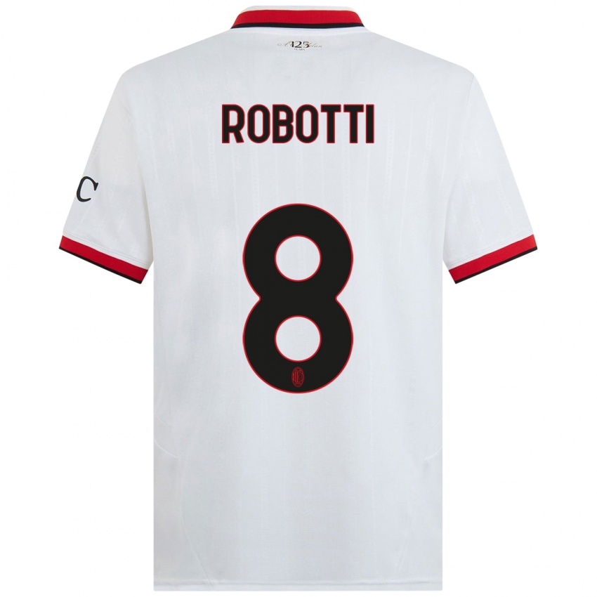 Gyermek Giovanni Robotti #8 Fehér Fekete Piros Idegenbeli Jersey 2024/25 Mez Póló Ing