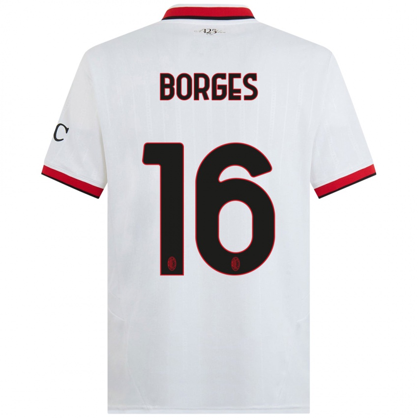 Gyermek Lenny Borges #16 Fehér Fekete Piros Idegenbeli Jersey 2024/25 Mez Póló Ing