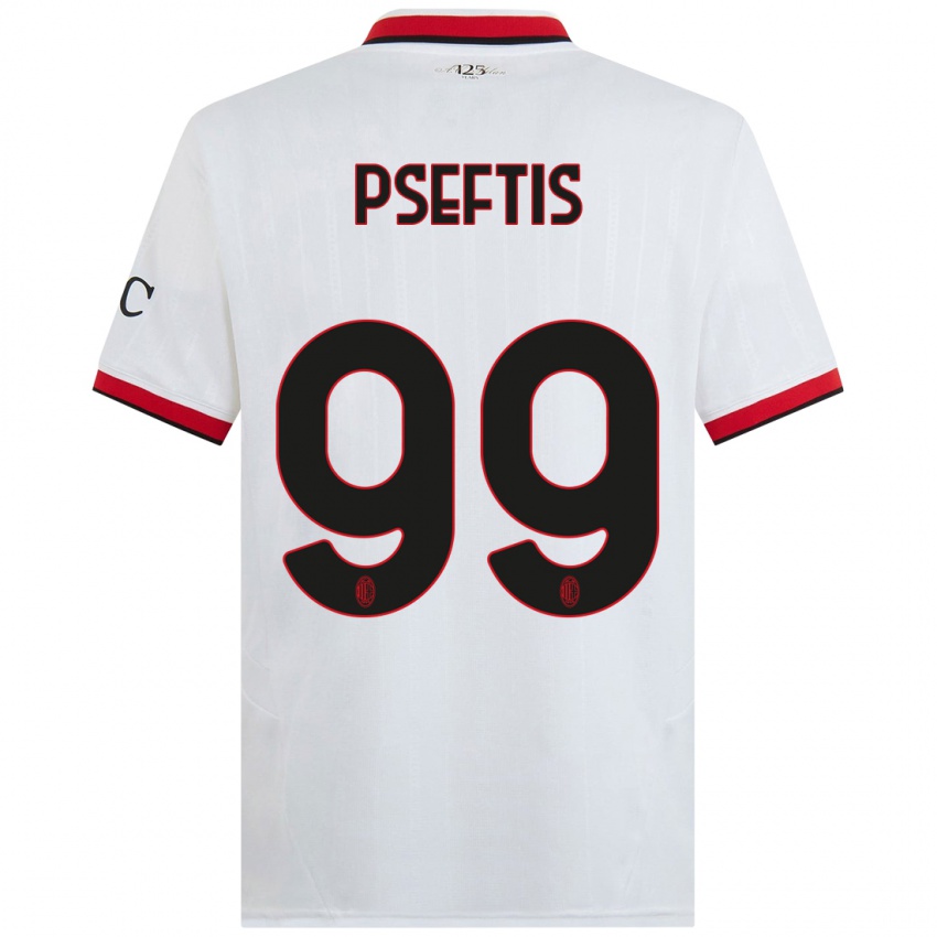 Gyermek Fotios Pseftis #99 Fehér Fekete Piros Idegenbeli Jersey 2024/25 Mez Póló Ing