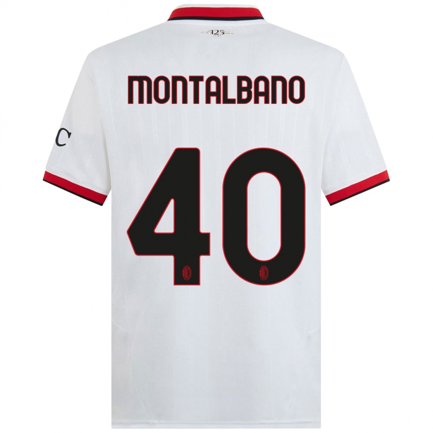 Gyermek Nicolo Montalbano #40 Fehér Fekete Piros Idegenbeli Jersey 2024/25 Mez Póló Ing