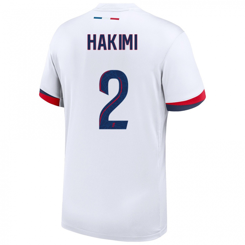 Gyermek Achraf Hakimi #2 Fehér Kék Piros Idegenbeli Jersey 2024/25 Mez Póló Ing