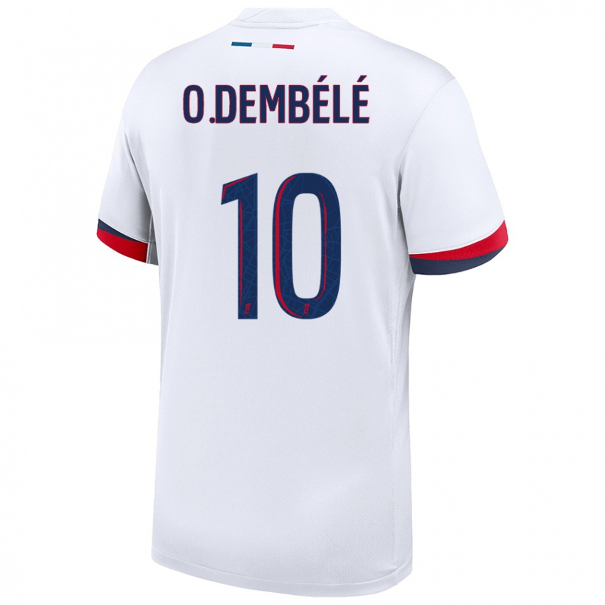 Gyermek Ousmane Dembele #10 Fehér Kék Piros Idegenbeli Jersey 2024/25 Mez Póló Ing