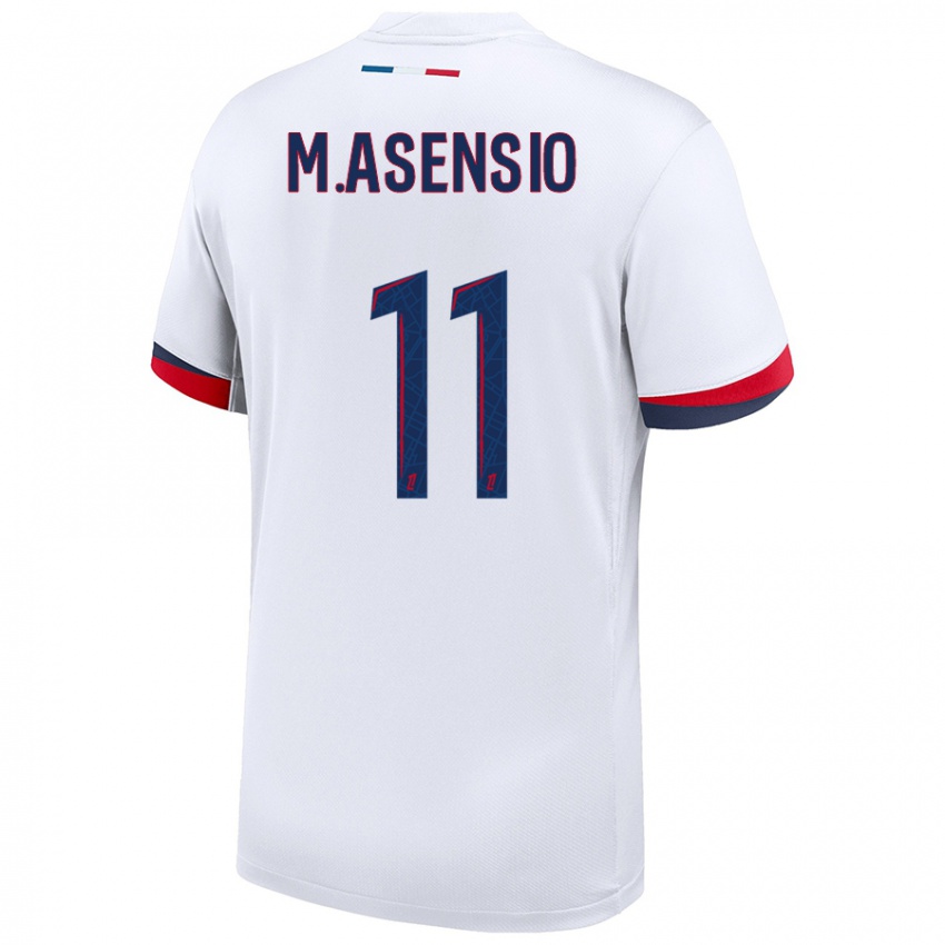 Gyermek Marco Asensio #11 Fehér Kék Piros Idegenbeli Jersey 2024/25 Mez Póló Ing