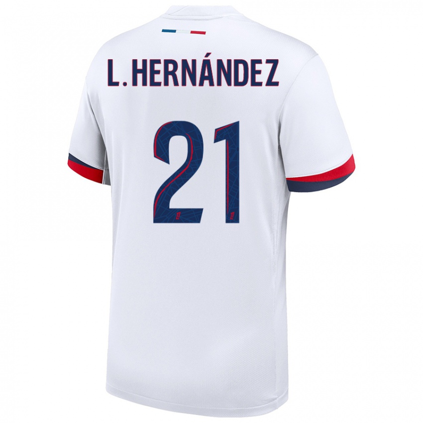 Gyermek Lucas Hernandez #21 Fehér Kék Piros Idegenbeli Jersey 2024/25 Mez Póló Ing