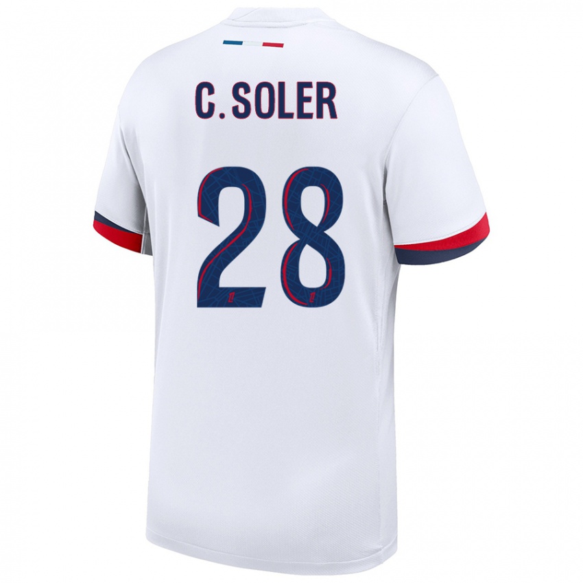 Gyermek Carlos Soler #28 Fehér Kék Piros Idegenbeli Jersey 2024/25 Mez Póló Ing