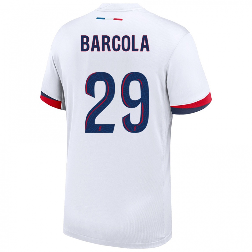 Gyermek Bradley Barcola #29 Fehér Kék Piros Idegenbeli Jersey 2024/25 Mez Póló Ing