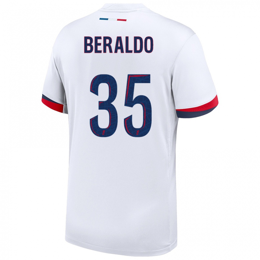 Gyermek Lucas Beraldo #35 Fehér Kék Piros Idegenbeli Jersey 2024/25 Mez Póló Ing