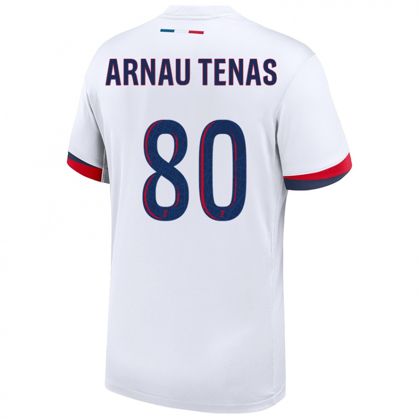 Gyermek Arnau Tenas #80 Fehér Kék Piros Idegenbeli Jersey 2024/25 Mez Póló Ing