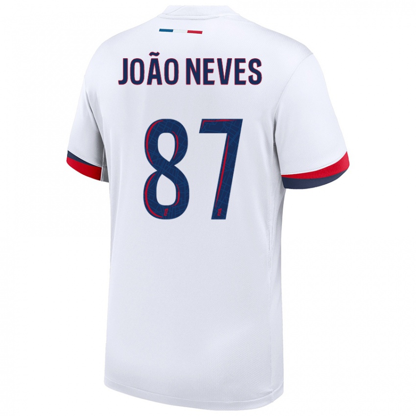 Gyermek João Neves #87 Fehér Kék Piros Idegenbeli Jersey 2024/25 Mez Póló Ing