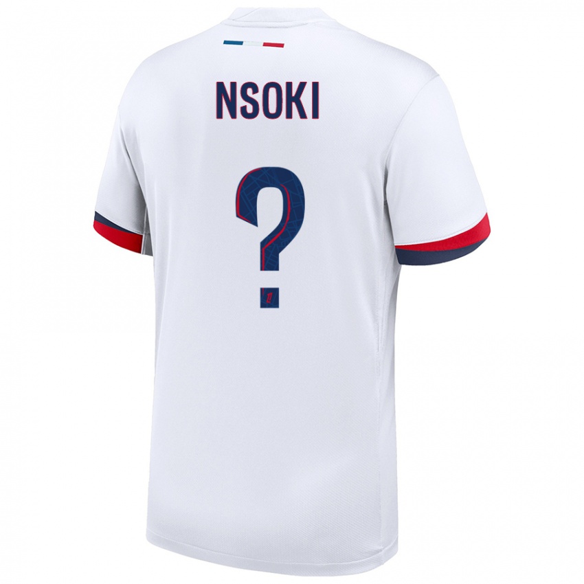 Gyermek Noah Nsoki #0 Fehér Kék Piros Idegenbeli Jersey 2024/25 Mez Póló Ing