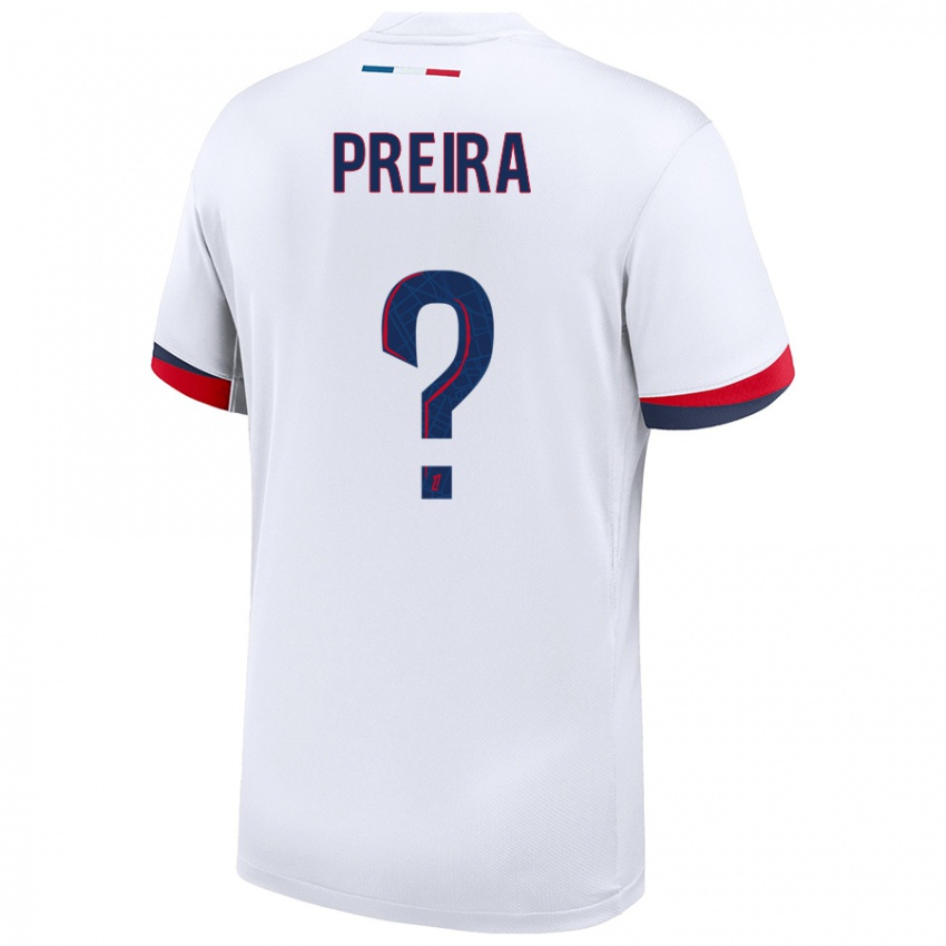 Gyermek Bruno Preira #0 Fehér Kék Piros Idegenbeli Jersey 2024/25 Mez Póló Ing