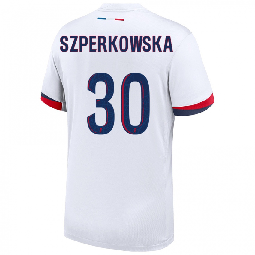 Gyermek Oliwia Szperkowska #30 Fehér Kék Piros Idegenbeli Jersey 2024/25 Mez Póló Ing