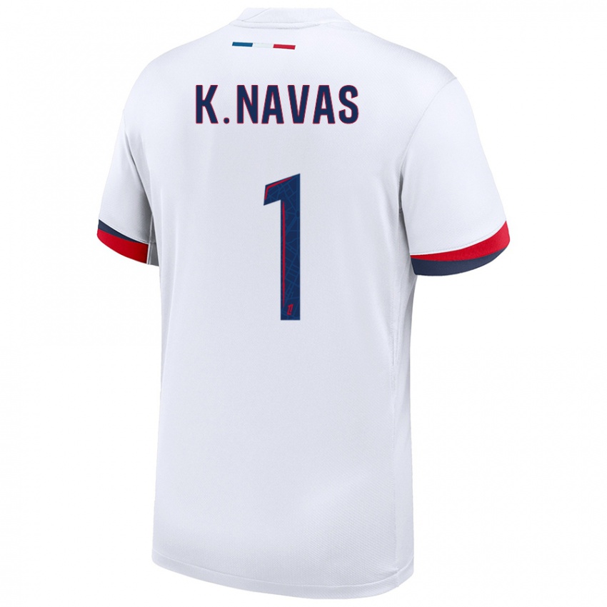 Gyermek Keylor Navas #1 Fehér Kék Piros Idegenbeli Jersey 2024/25 Mez Póló Ing