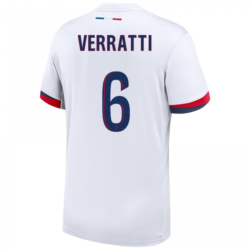 Gyermek Marco Verratti #6 Fehér Kék Piros Idegenbeli Jersey 2024/25 Mez Póló Ing