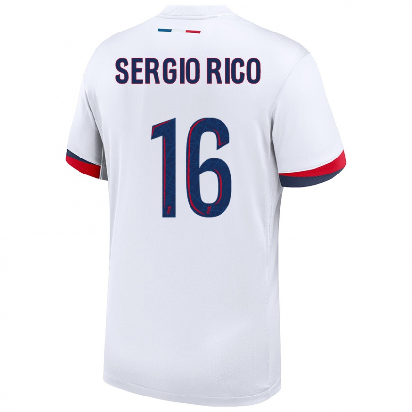 Gyermek Sergio Rico #16 Fehér Kék Piros Idegenbeli Jersey 2024/25 Mez Póló Ing