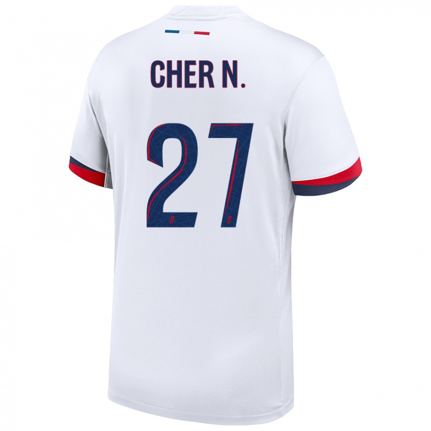 Gyermek Cher Ndour #27 Fehér Kék Piros Idegenbeli Jersey 2024/25 Mez Póló Ing