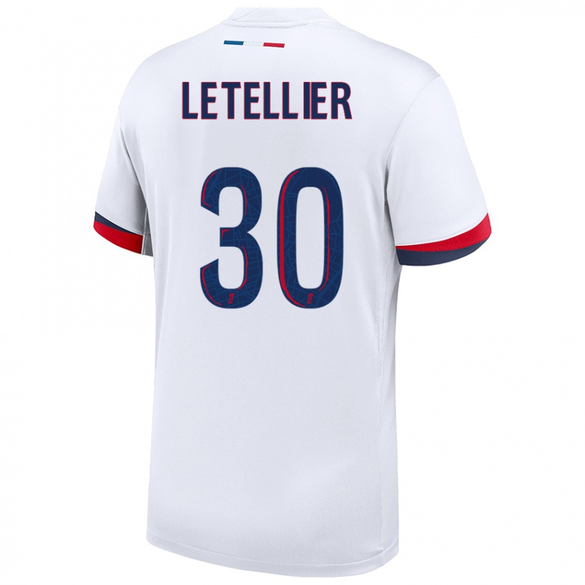 Gyermek Alexandre Letellier #30 Fehér Kék Piros Idegenbeli Jersey 2024/25 Mez Póló Ing