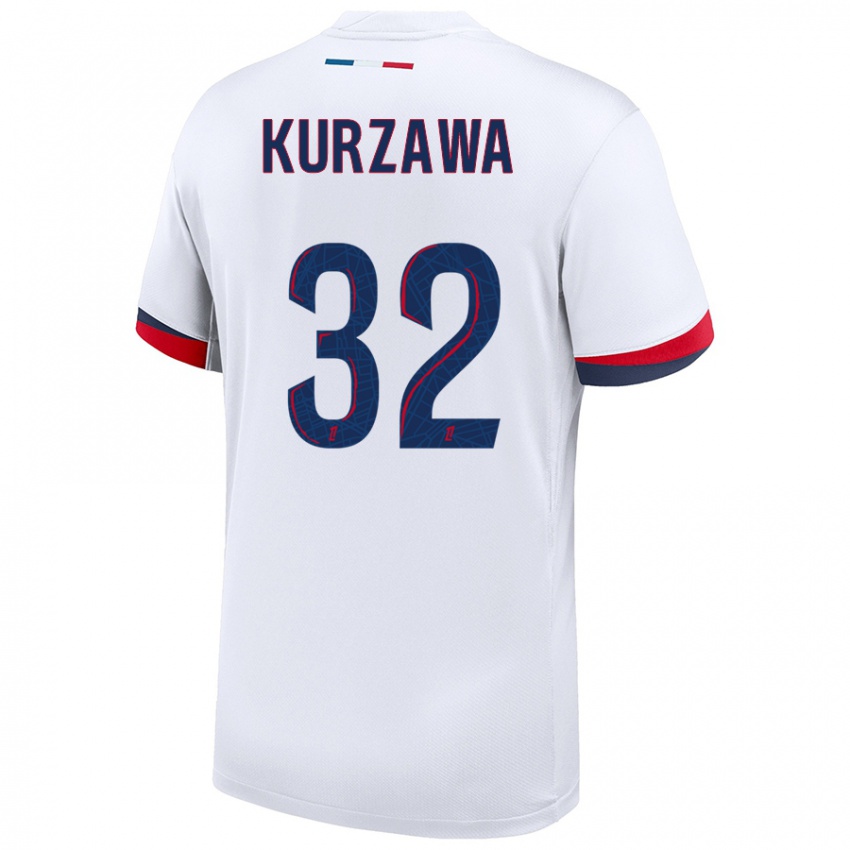 Gyermek Layvin Kurzawa #32 Fehér Kék Piros Idegenbeli Jersey 2024/25 Mez Póló Ing