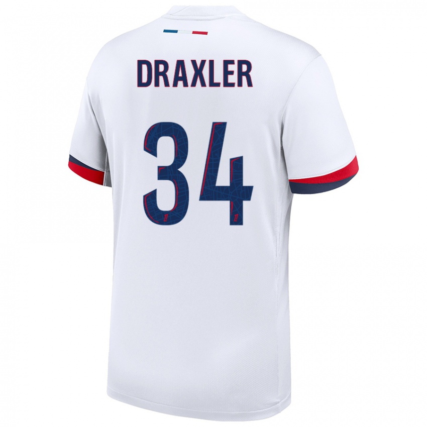 Gyermek Julian Draxler #34 Fehér Kék Piros Idegenbeli Jersey 2024/25 Mez Póló Ing