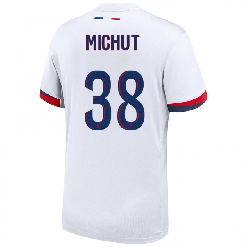 Gyermek Edouard Michut #38 Fehér Kék Piros Idegenbeli Jersey 2024/25 Mez Póló Ing