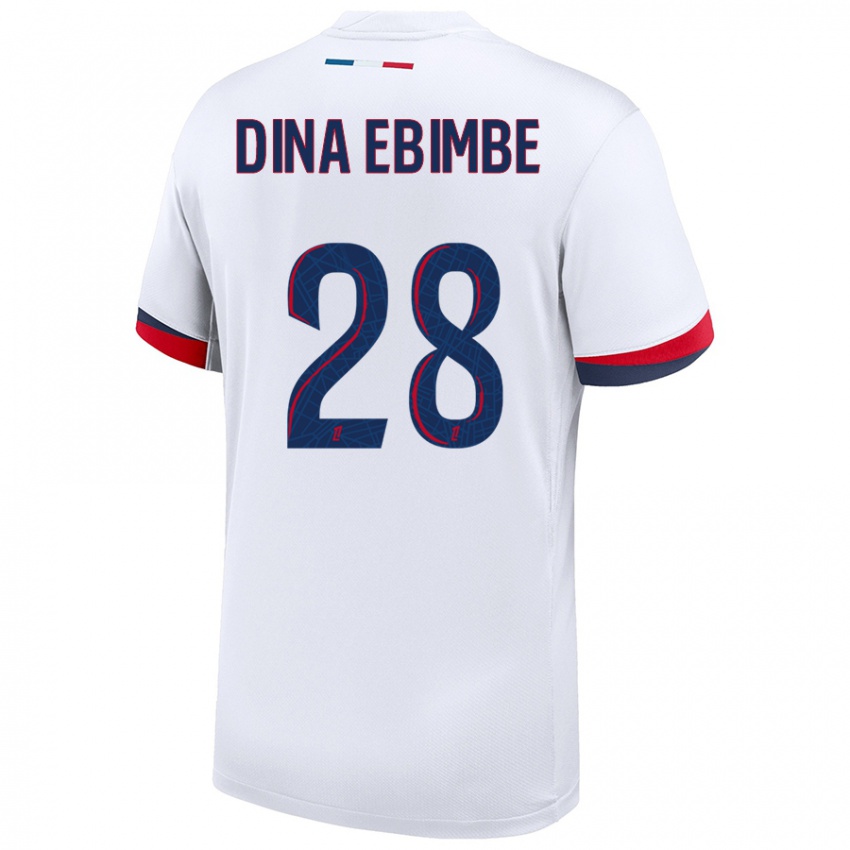 Gyermek Eric Junior Dina Ebimbe #28 Fehér Kék Piros Idegenbeli Jersey 2024/25 Mez Póló Ing