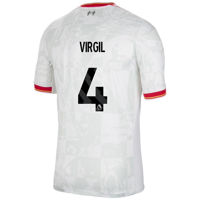 Gyermek Virgil Van Dijk #4 Fehér Piros Fekete Harmadik Számú Jersey 2024/25 Mez Póló Ing