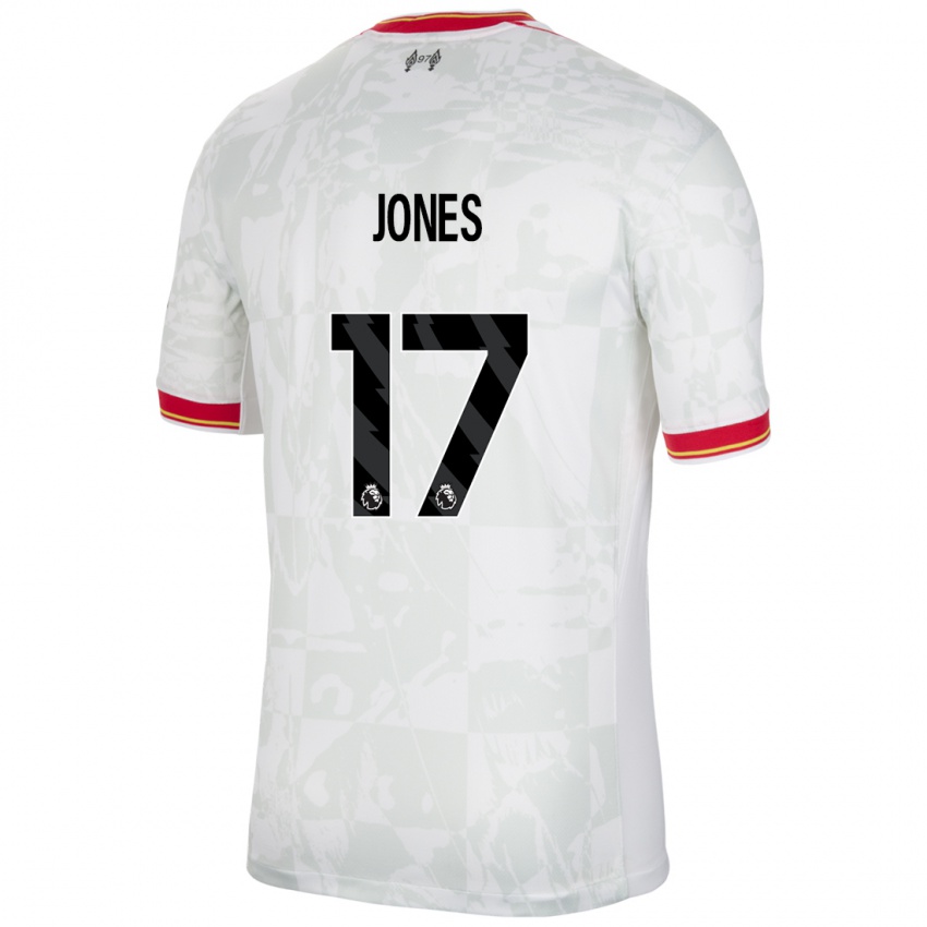 Gyermek Curtis Jones #17 Fehér Piros Fekete Harmadik Számú Jersey 2024/25 Mez Póló Ing