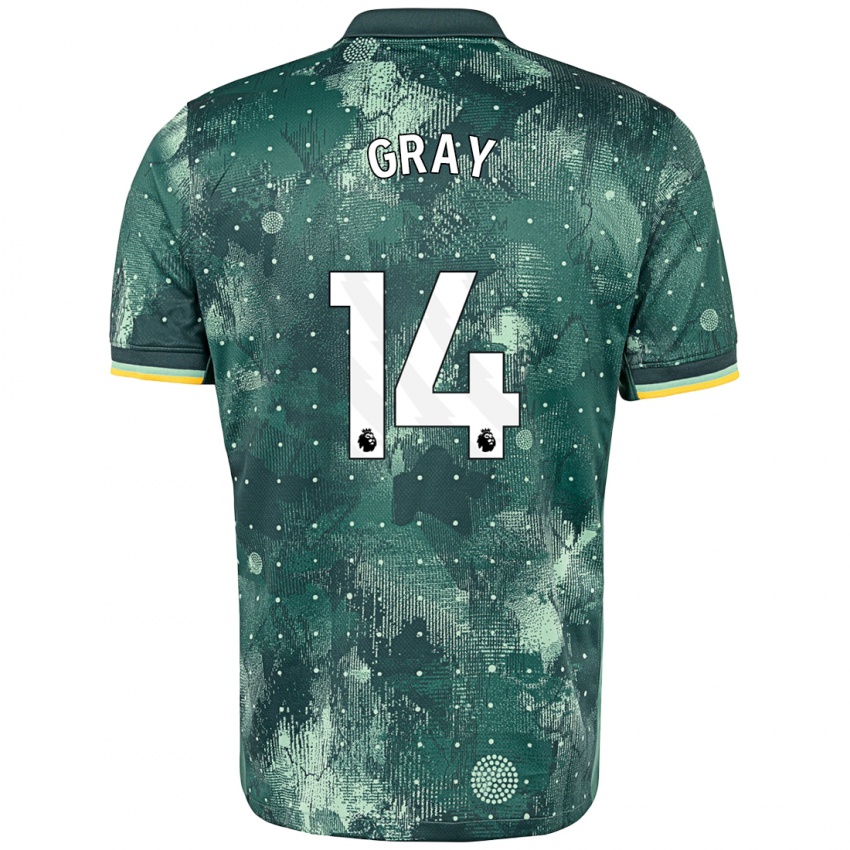 Gyermek Archie Gray #14 Menta Zöld Harmadik Számú Jersey 2024/25 Mez Póló Ing