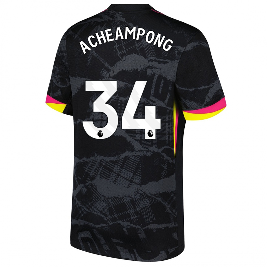 Gyermek Josh Acheampong #34 Fekete Rózsaszín Harmadik Számú Jersey 2024/25 Mez Póló Ing