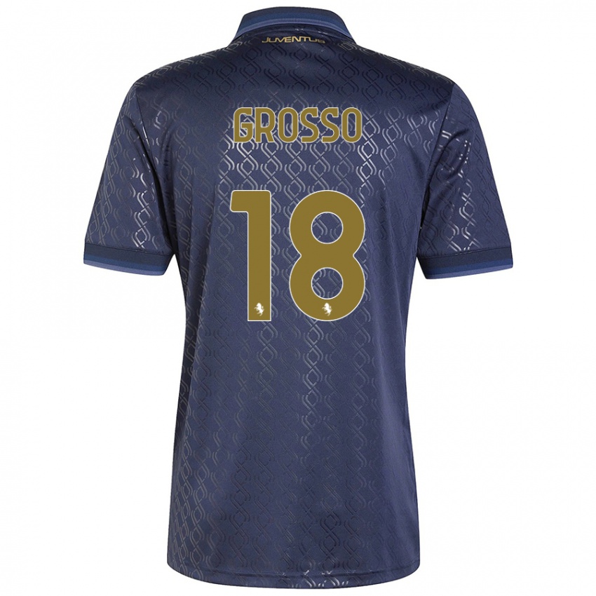 Gyermek Filippo Grosso #18 Sötétkék Harmadik Számú Jersey 2024/25 Mez Póló Ing