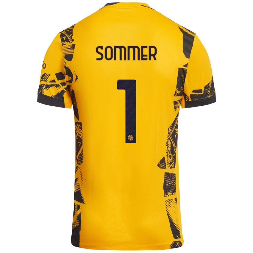 Gyermek Yann Sommer #1 Arany Fekete Harmadik Számú Jersey 2024/25 Mez Póló Ing