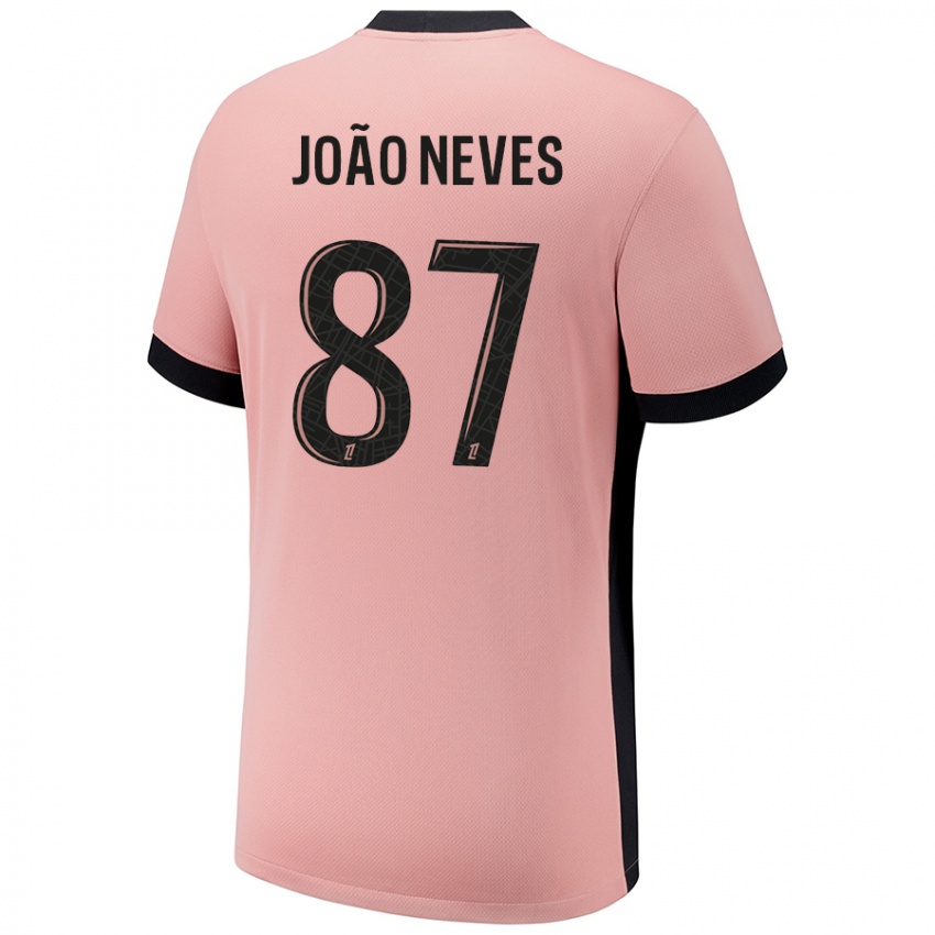 Gyermek João Neves #87 Rozsda Rózsaszín Harmadik Számú Jersey 2024/25 Mez Póló Ing