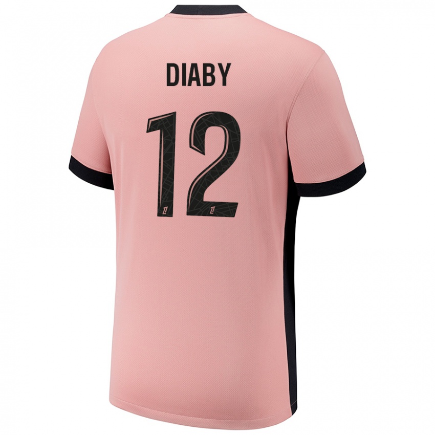 Gyermek Ibrahima Diaby #12 Rozsda Rózsaszín Harmadik Számú Jersey 2024/25 Mez Póló Ing