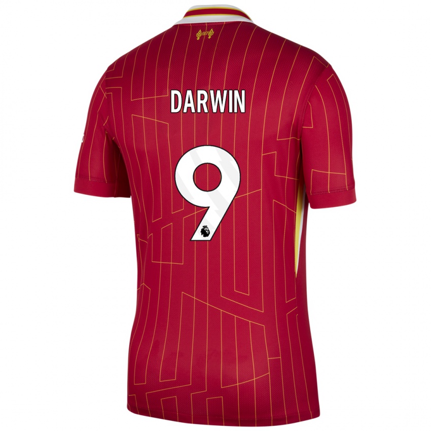 Férfi Darwin Nunez #9 Piros Sárga Fehér Hazai Jersey 2024/25 Mez Póló Ing