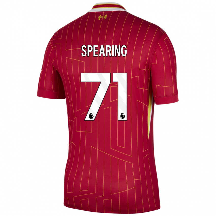 Férfi Jay Spearing #71 Piros Sárga Fehér Hazai Jersey 2024/25 Mez Póló Ing