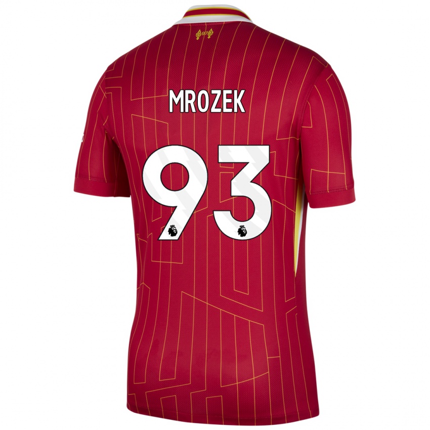 Férfi Fabian Mrozek #93 Piros Sárga Fehér Hazai Jersey 2024/25 Mez Póló Ing